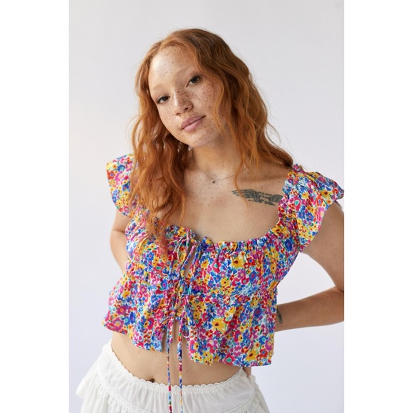 NWOT For Love & Lemons Sasha Floral Ruffle Satin Crop Top - Picture 4 of 12